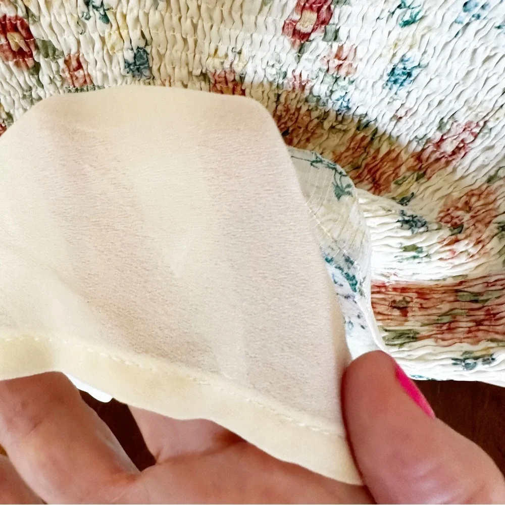 STORIA Womens Pastel Floral Smocked Chiffon Ruffle Teim Dress Long Sleeve Medium - Picture 7 of 11